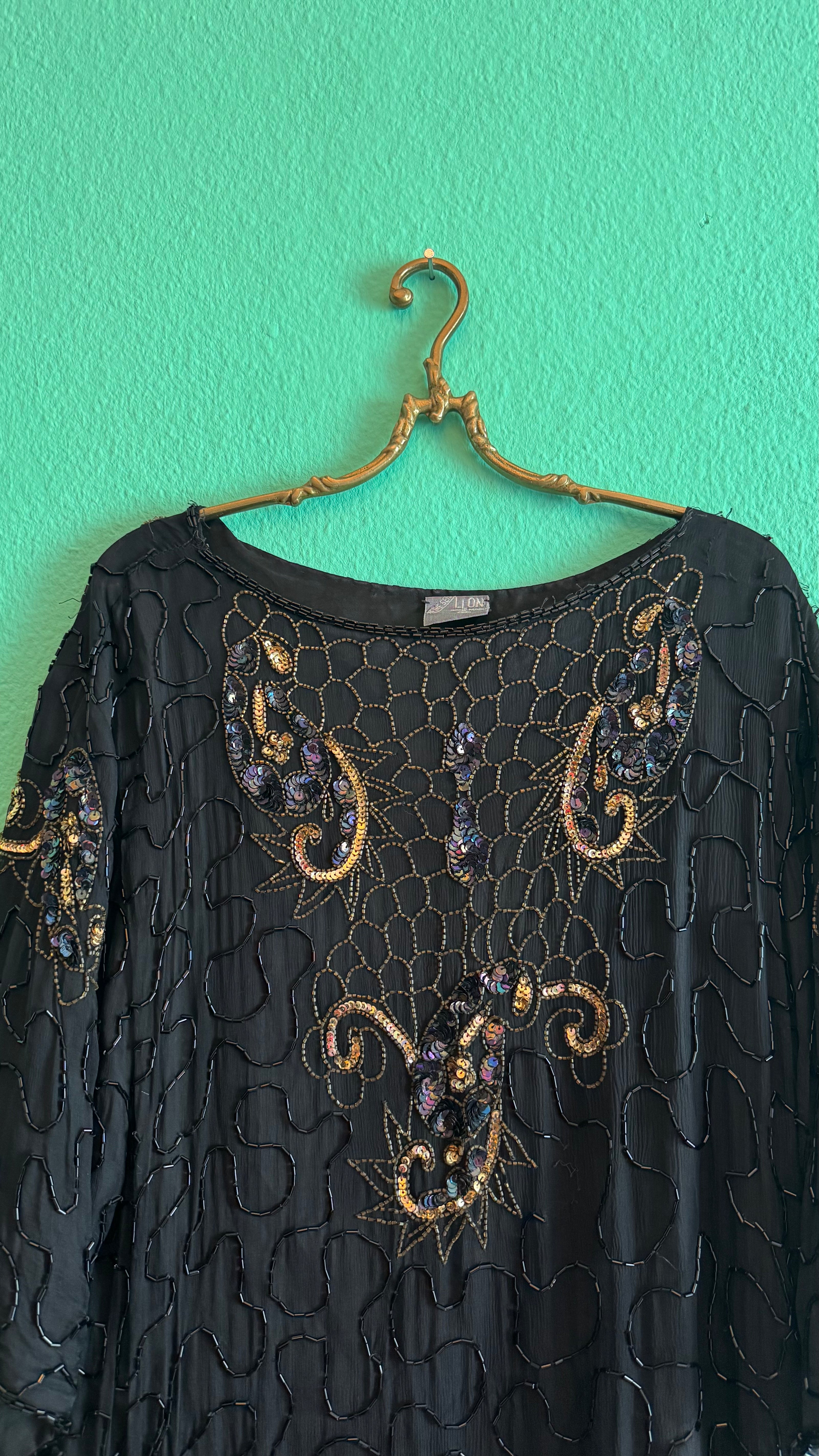 Vintage 1980s Lione Black Beaded Sequin Blouse