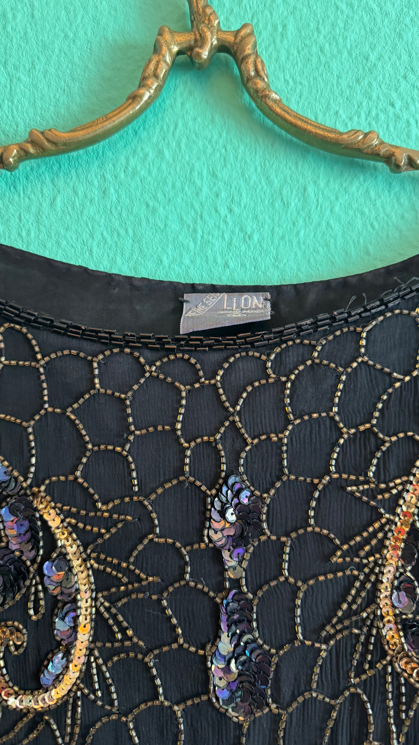Vintage 1980s Lione Black Beaded Sequin Blouse