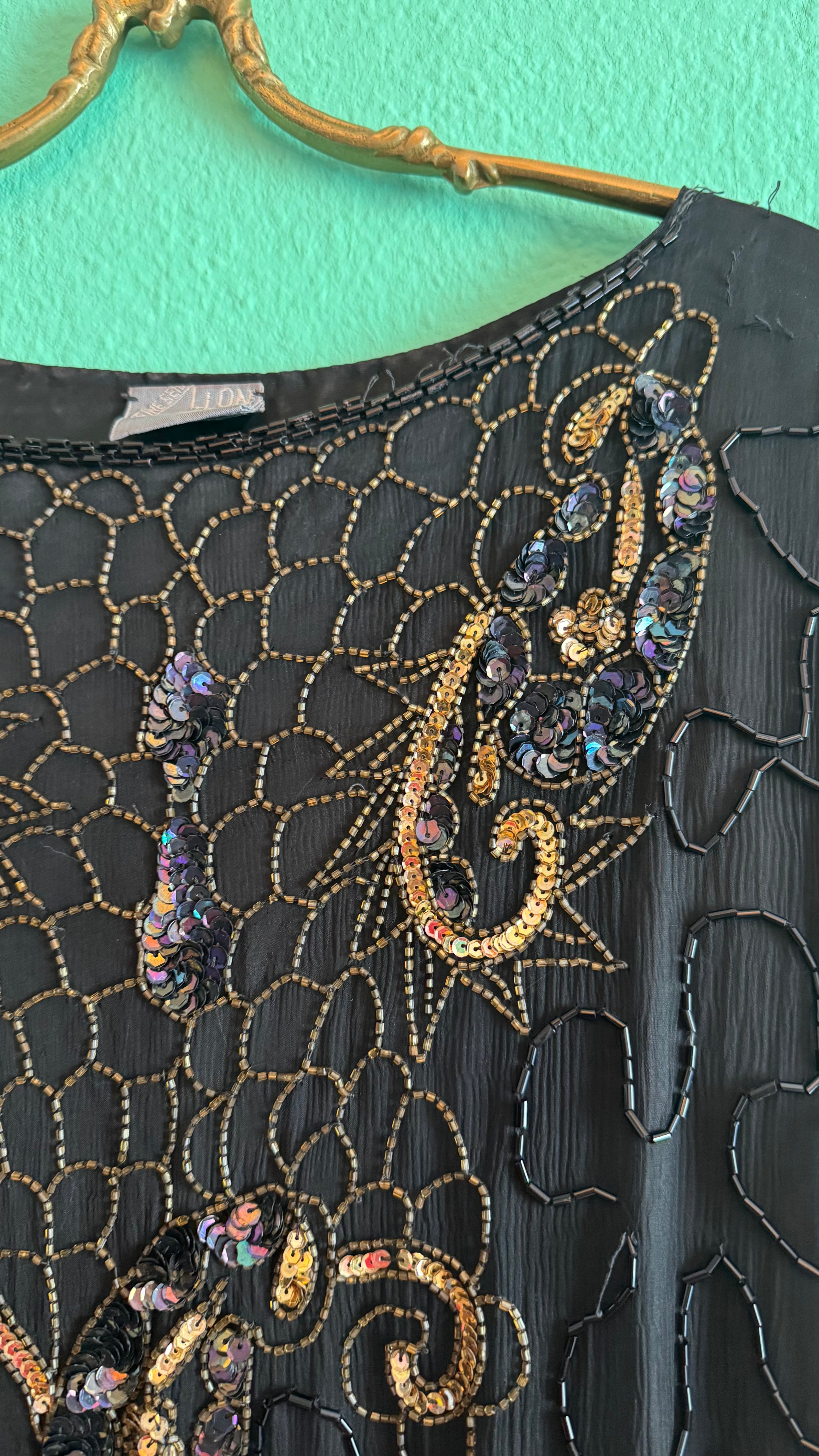 Vintage 1980s Lione Black Beaded Sequin Blouse