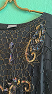 Vintage 1980s Lione Black Beaded Sequin Blouse