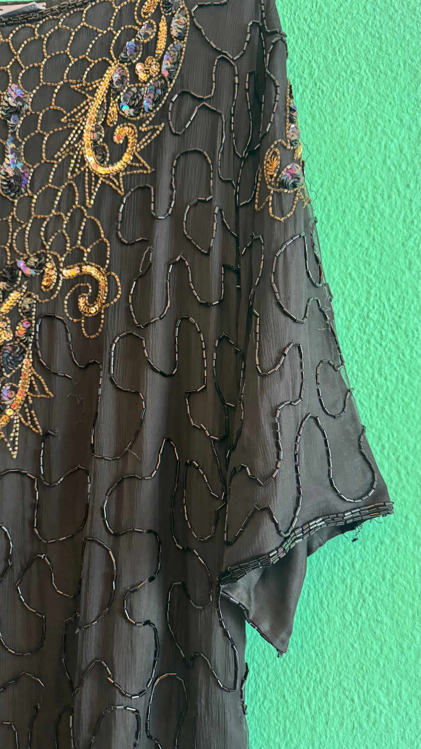 Vintage 1980s Lione Black Beaded Sequin Blouse