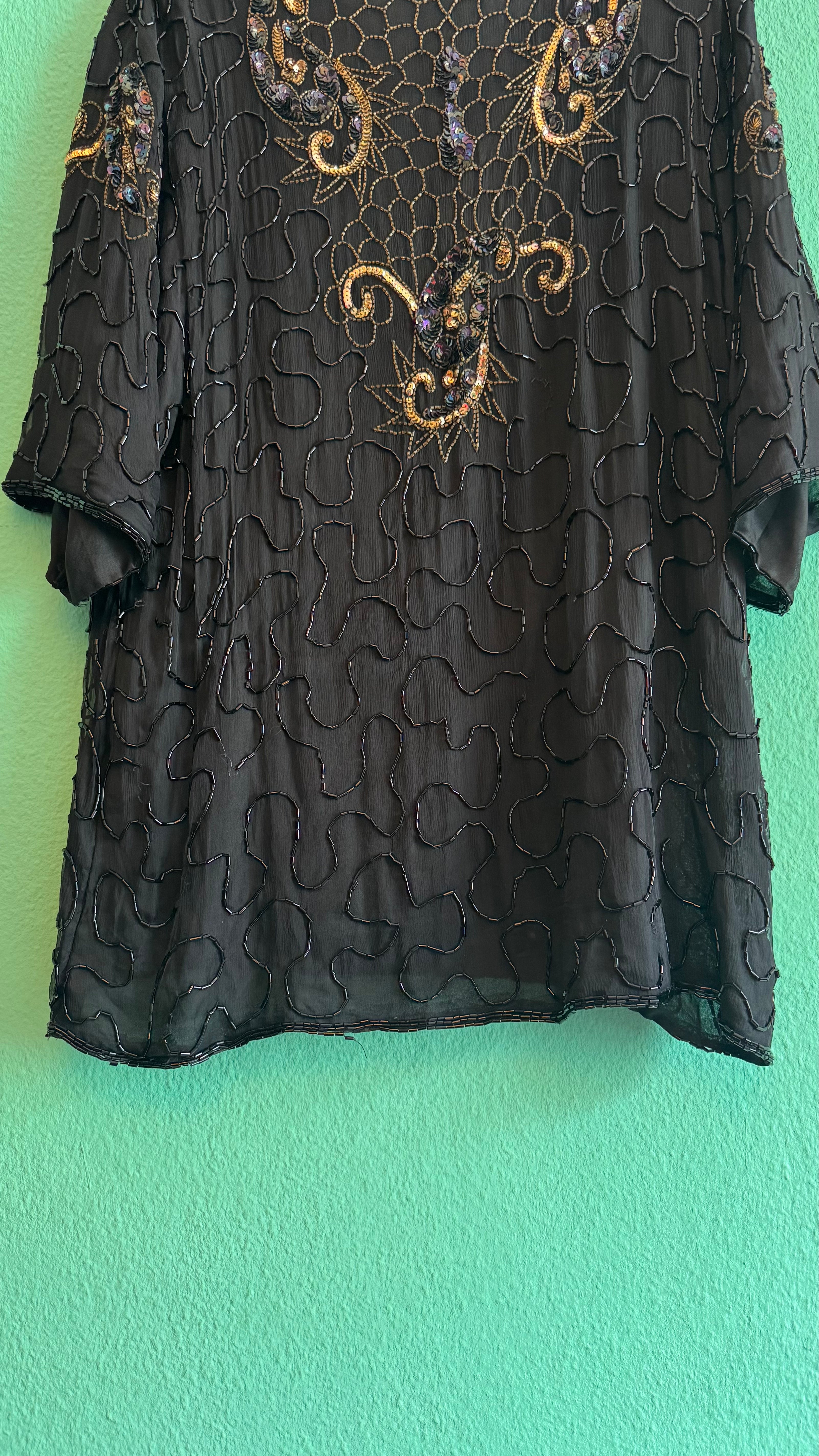 Vintage 1980s Lione Black Beaded Sequin Blouse