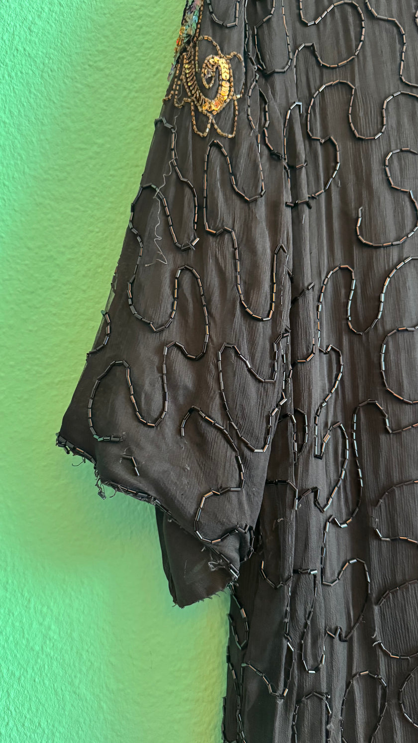 Vintage 1980s Lione Black Beaded Sequin Blouse