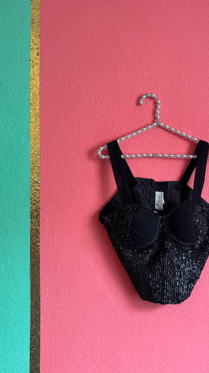 Vintage 1990s Mocca Black Sequin Bustier Top