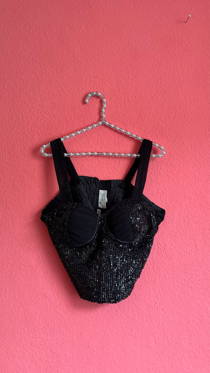 Vintage 1990s Mocca Black Sequin Bustier Top