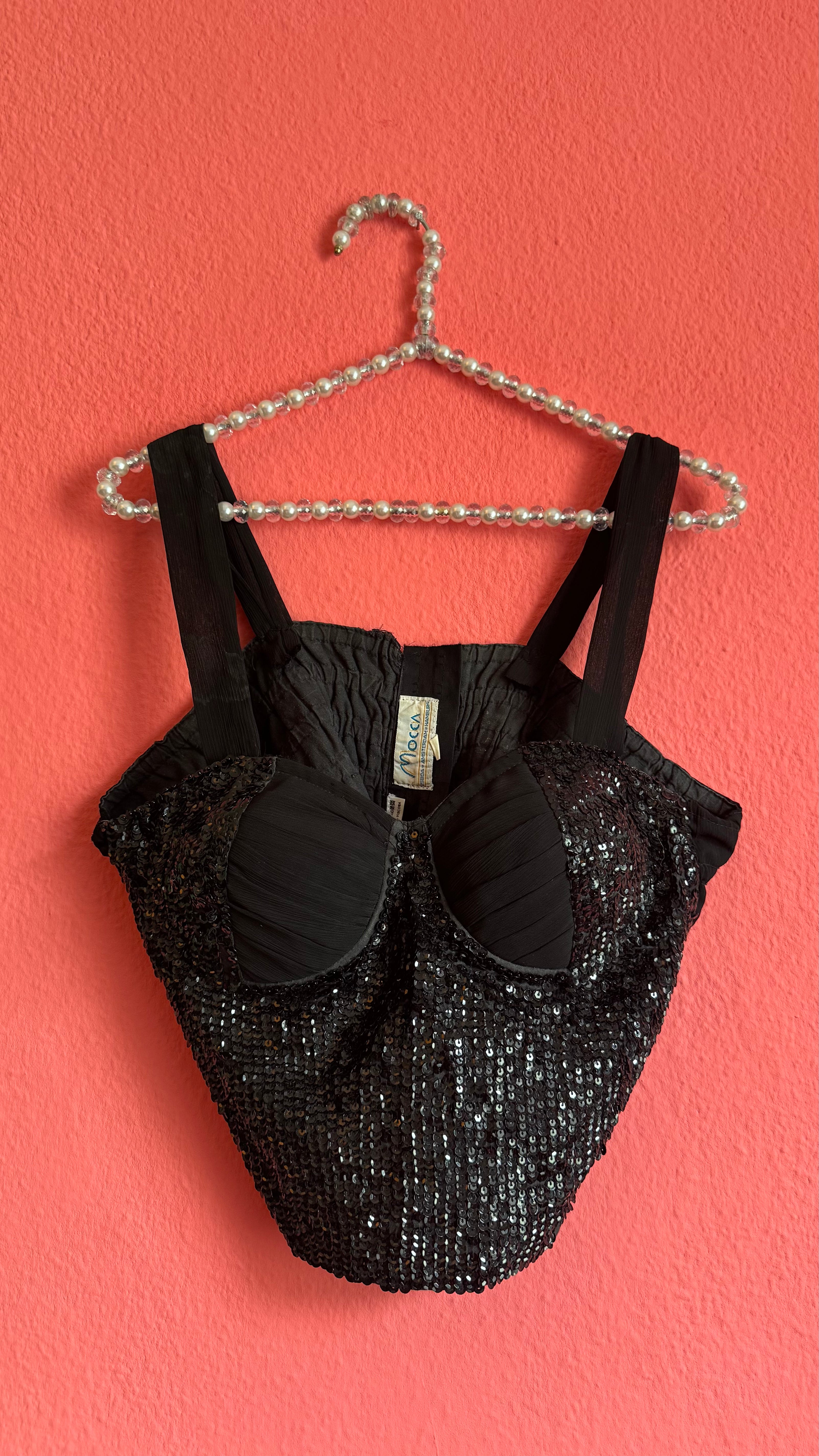 Vintage 1990s Mocca Black Sequin Bustier Top