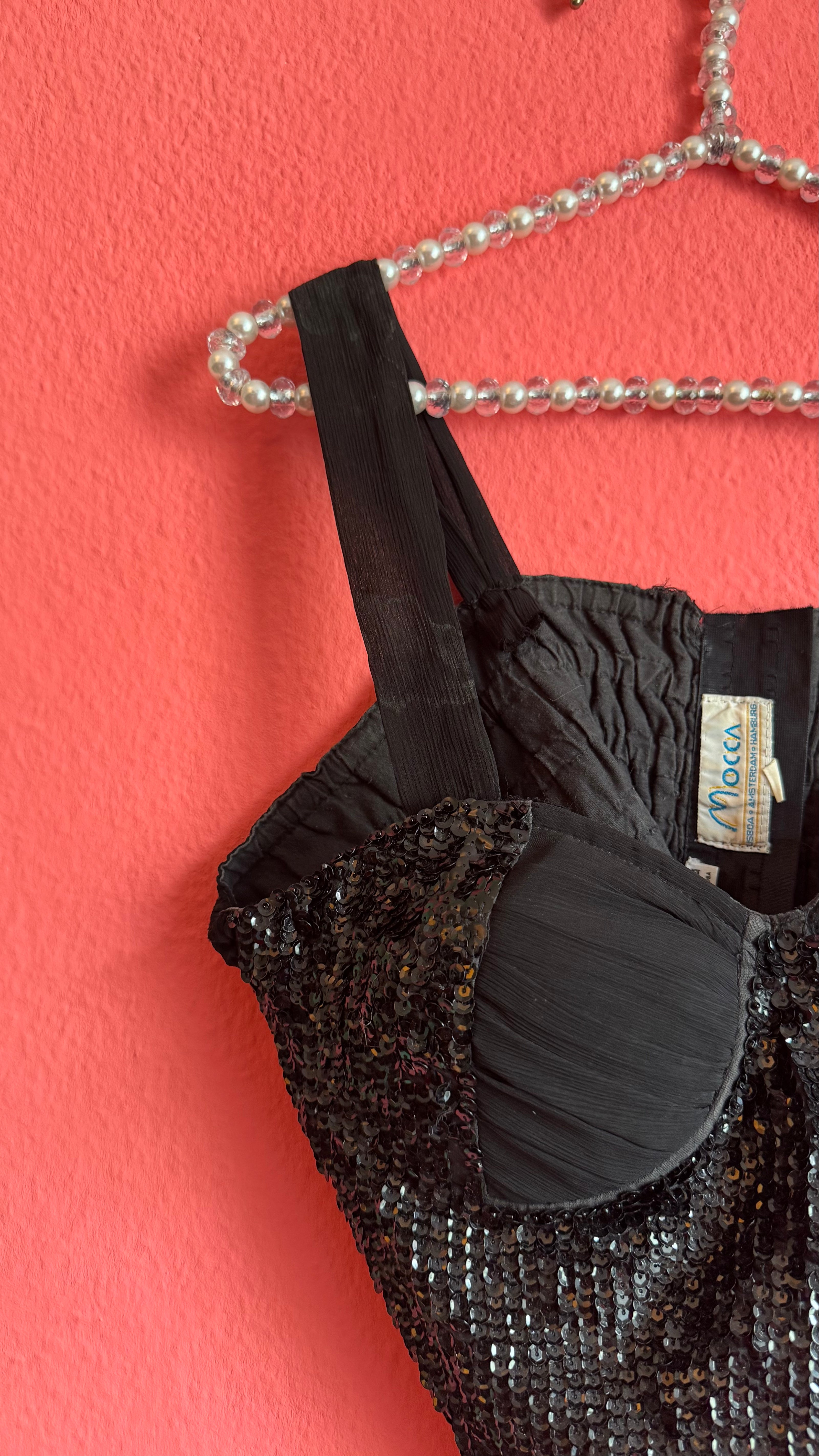 Vintage 1990s Mocca Black Sequin Bustier Top