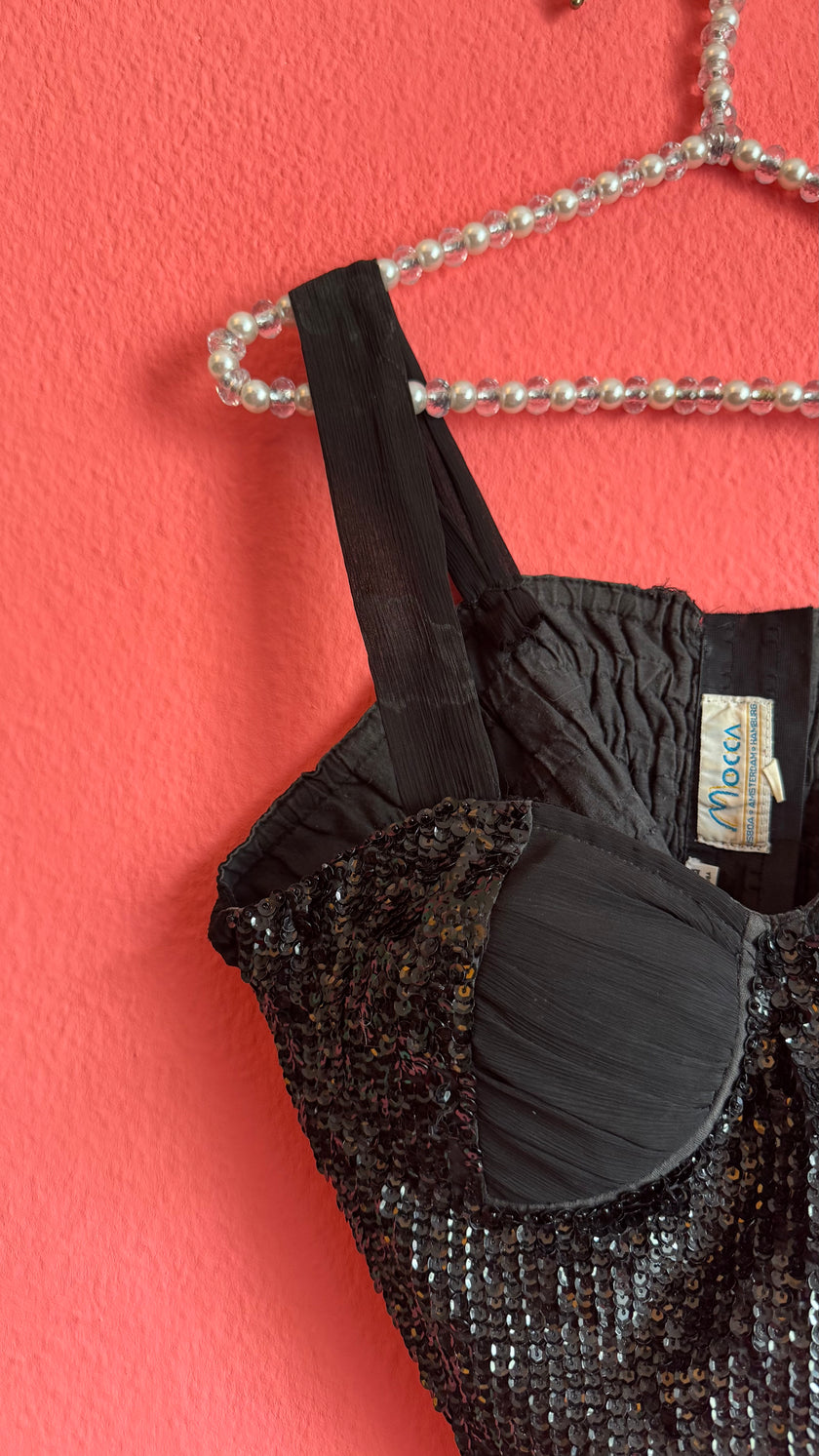 Vintage 1990s Mocca Black Sequin Bustier Top