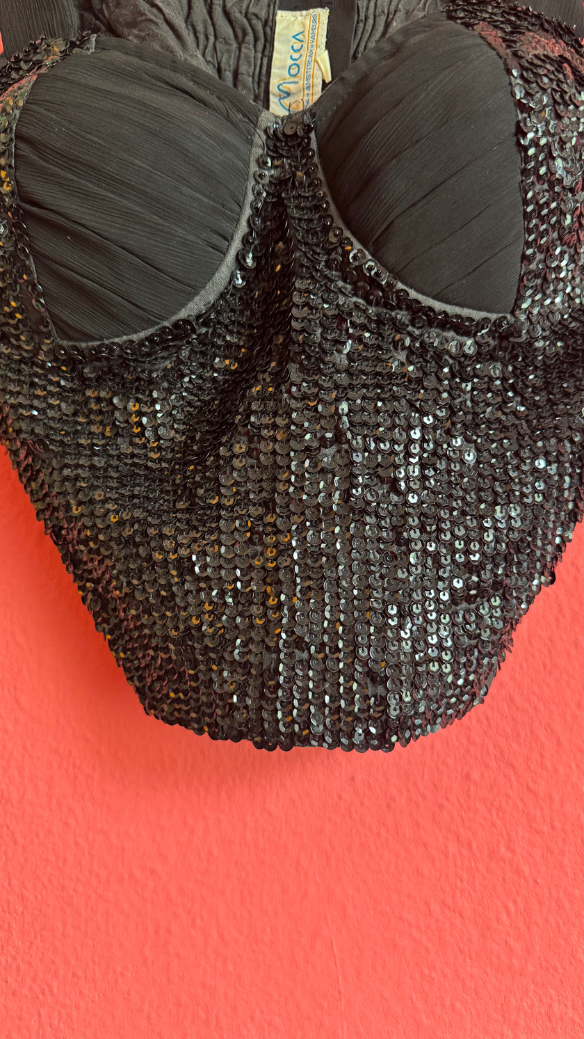 Vintage 1990s Mocca Black Sequin Bustier Top