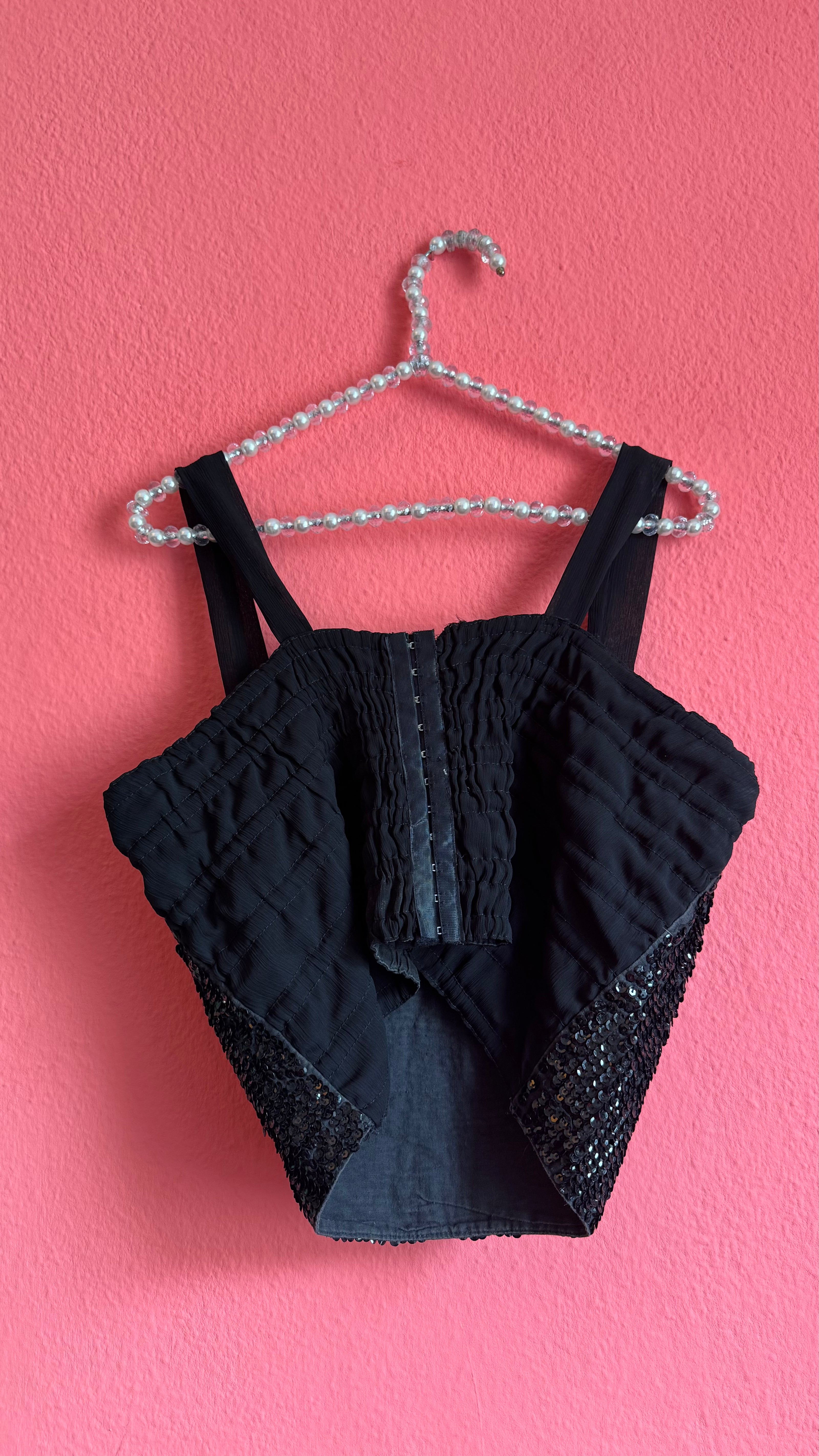 Vintage 1990s Mocca Black Sequin Bustier Top