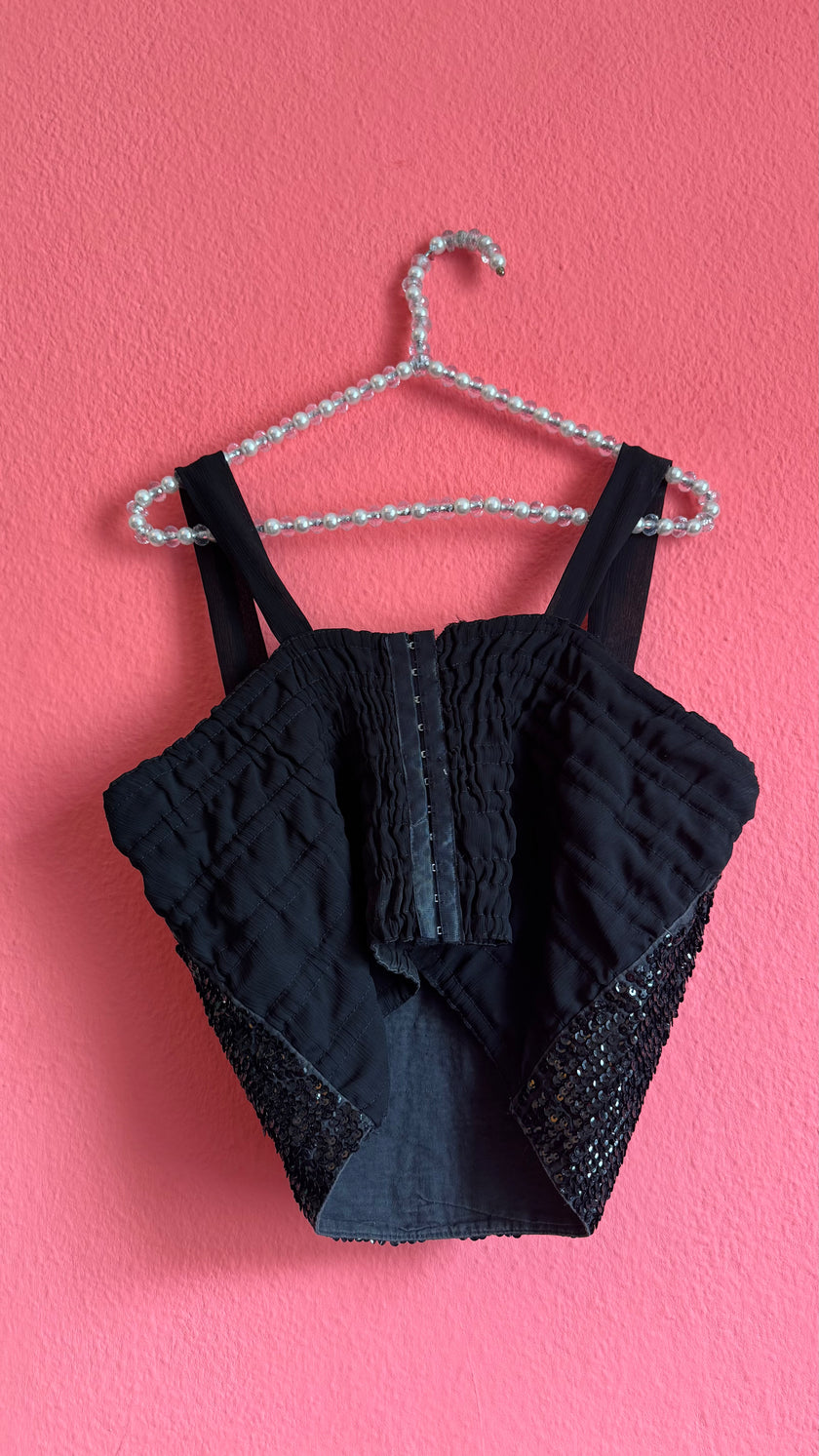 Vintage 1990s Mocca Black Sequin Bustier Top