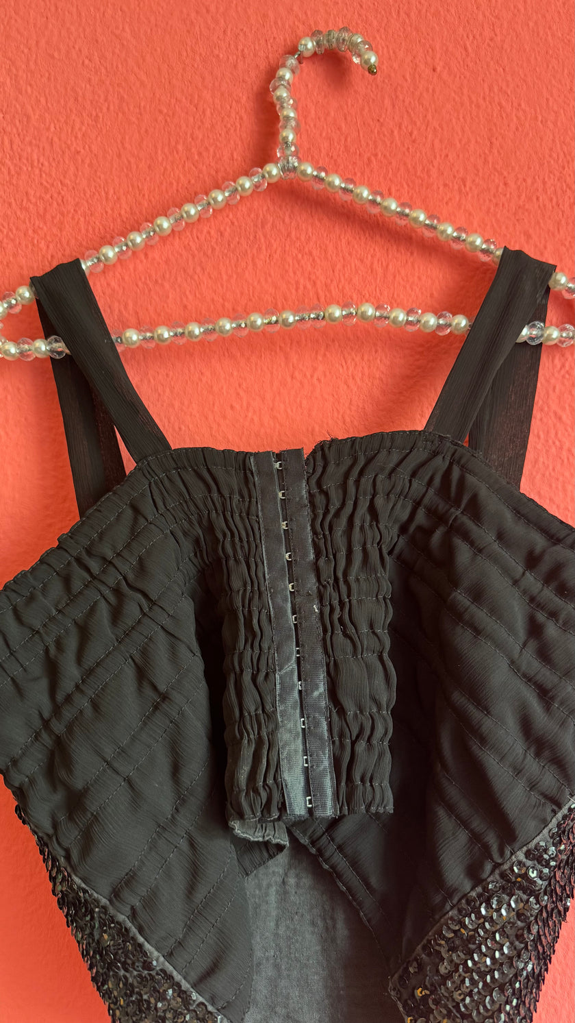 Vintage 1990s Mocca Black Sequin Bustier Top