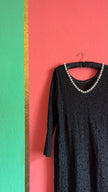 Vintage 1990s Modalgi Black Lace Pearl Neckline Dress