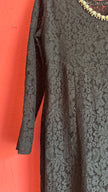 Vintage 1990s Modalgi Black Lace Pearl Neckline Dress