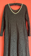 Vintage 1990s Modalgi Black Lace Pearl Neckline Dress