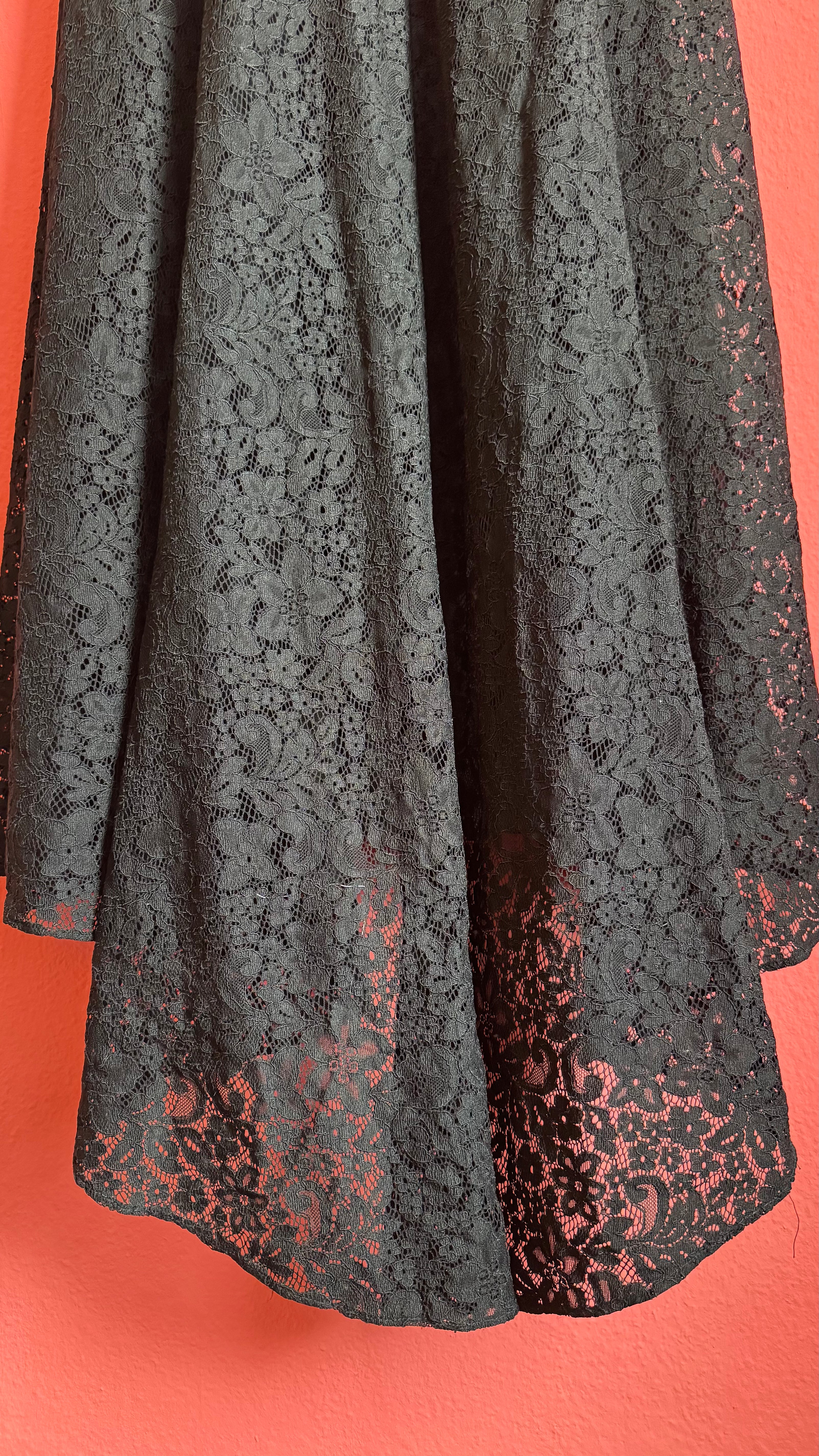 Vintage 1990s Modalgi Black Lace Pearl Neckline Dress
