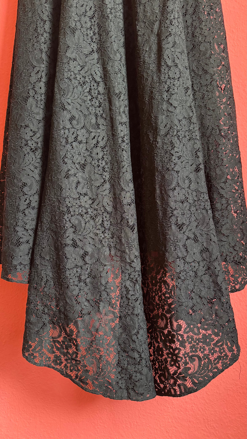 Vintage 1990s Modalgi Black Lace Pearl Neckline Dress