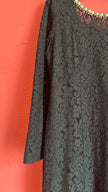 Vintage 1990s Modalgi Black Lace Pearl Neckline Dress