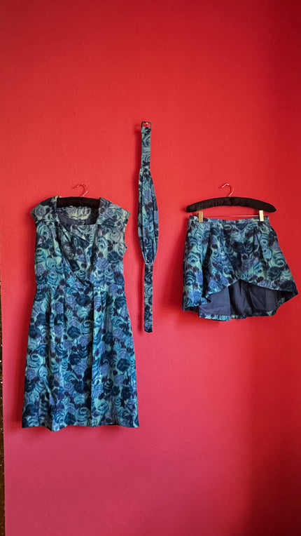 Tailored Silk Three-Piece Set – Dress, Belt & Layered Skirt