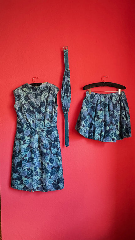 Tailored Silk Three-Piece Set – Dress, Belt & Layered Skirt