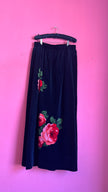 Vintage 1980s Black Velvet Floral Maxi Skirt