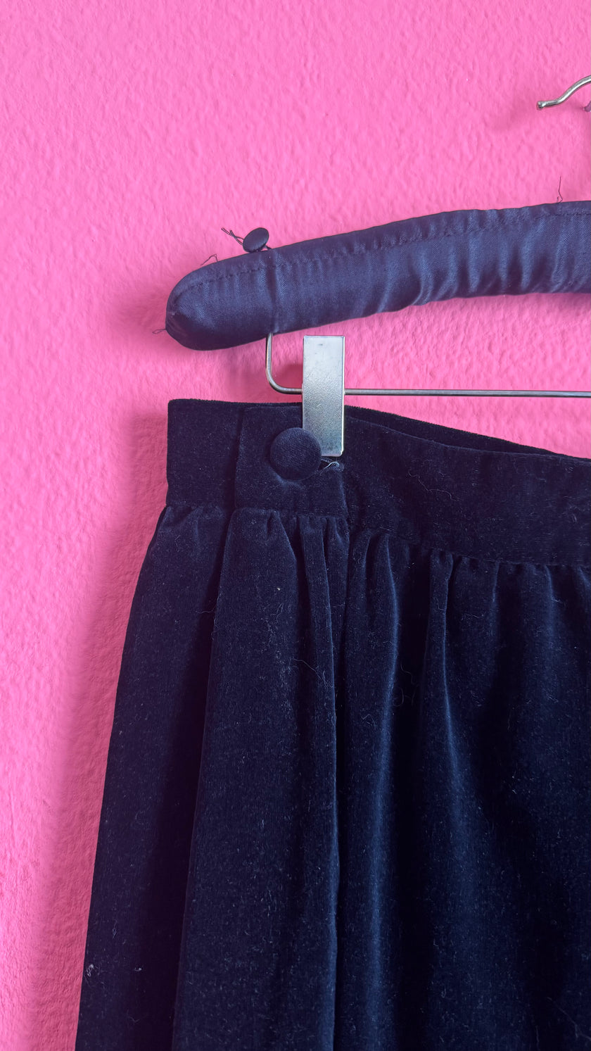 Vintage 1980s Black Velvet Floral Maxi Skirt