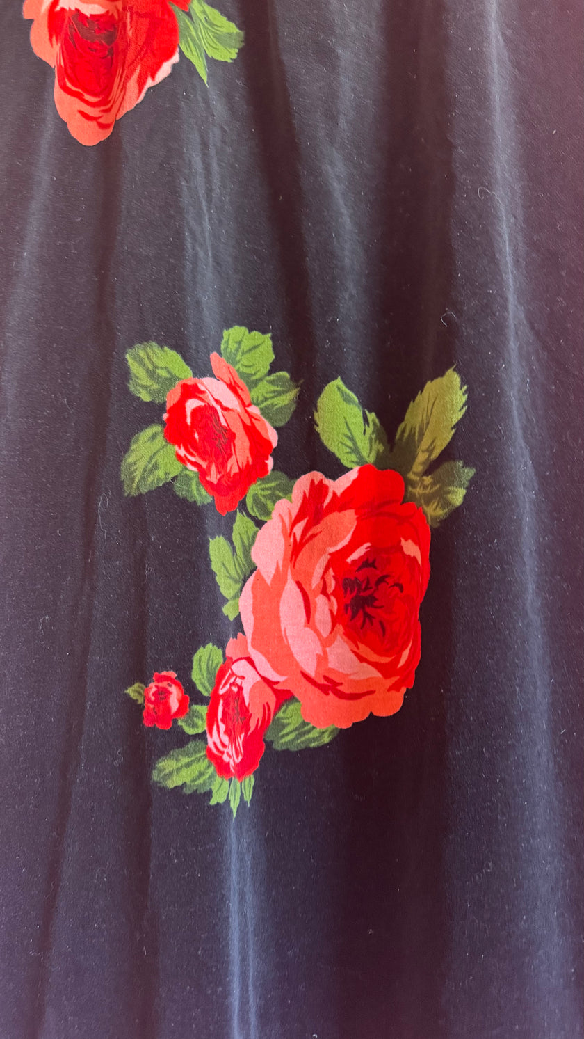 Vintage 1980s Black Velvet Floral Maxi Skirt