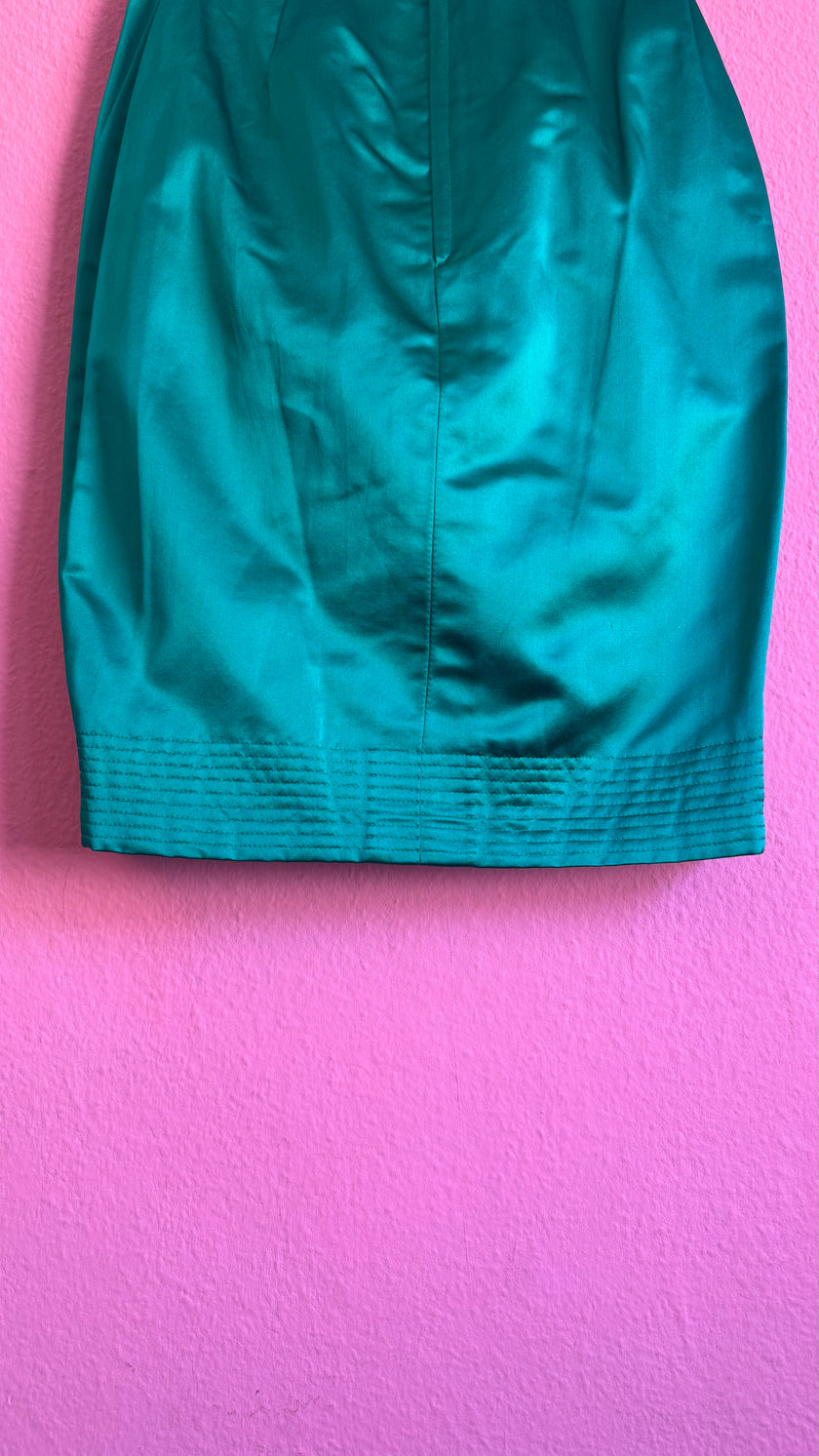Vintage 1990s Amarotico Emerald Green Silk Pencil Skirt