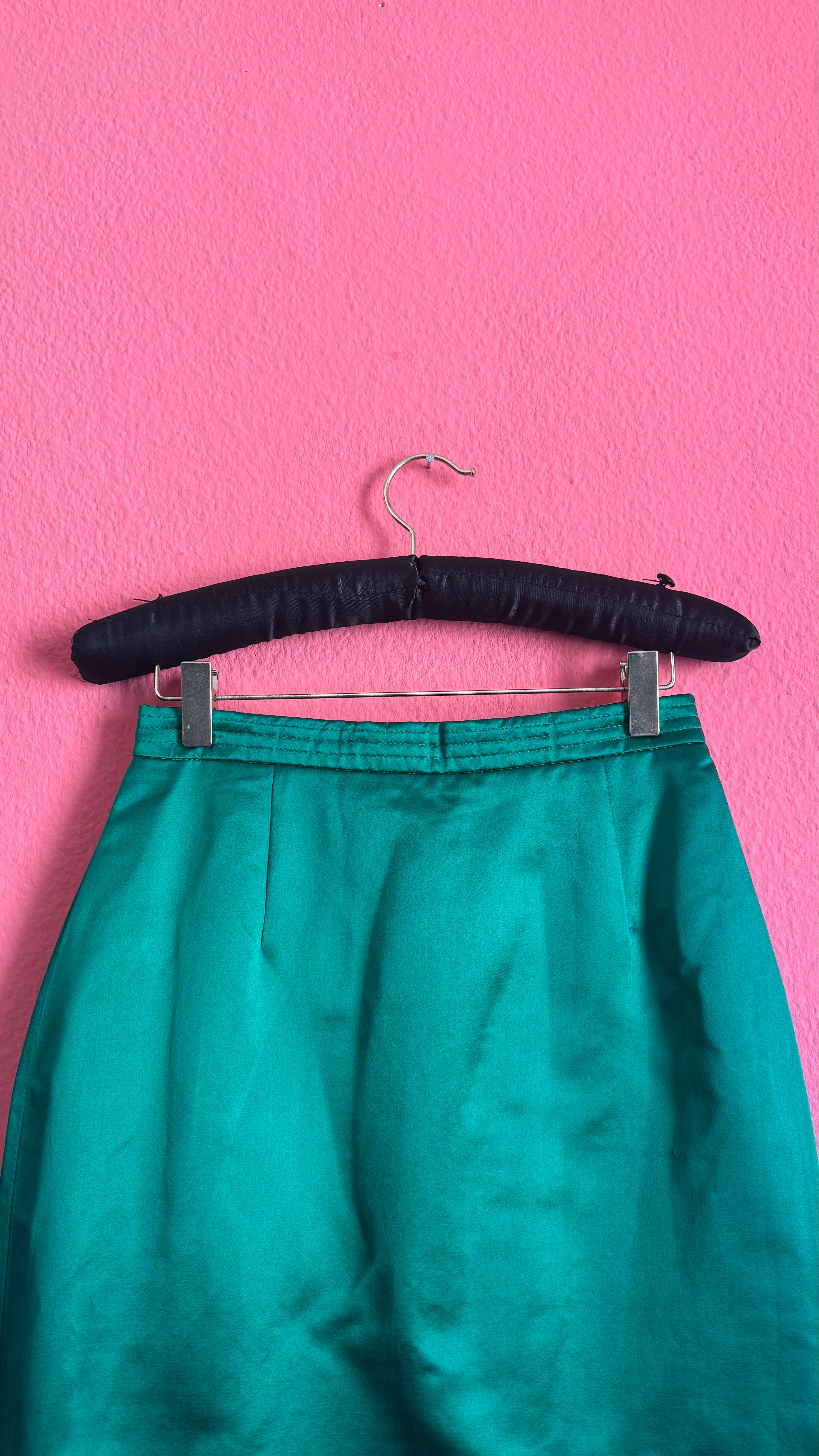 Vintage 1990s Amarotico Emerald Green Silk Pencil Skirt
