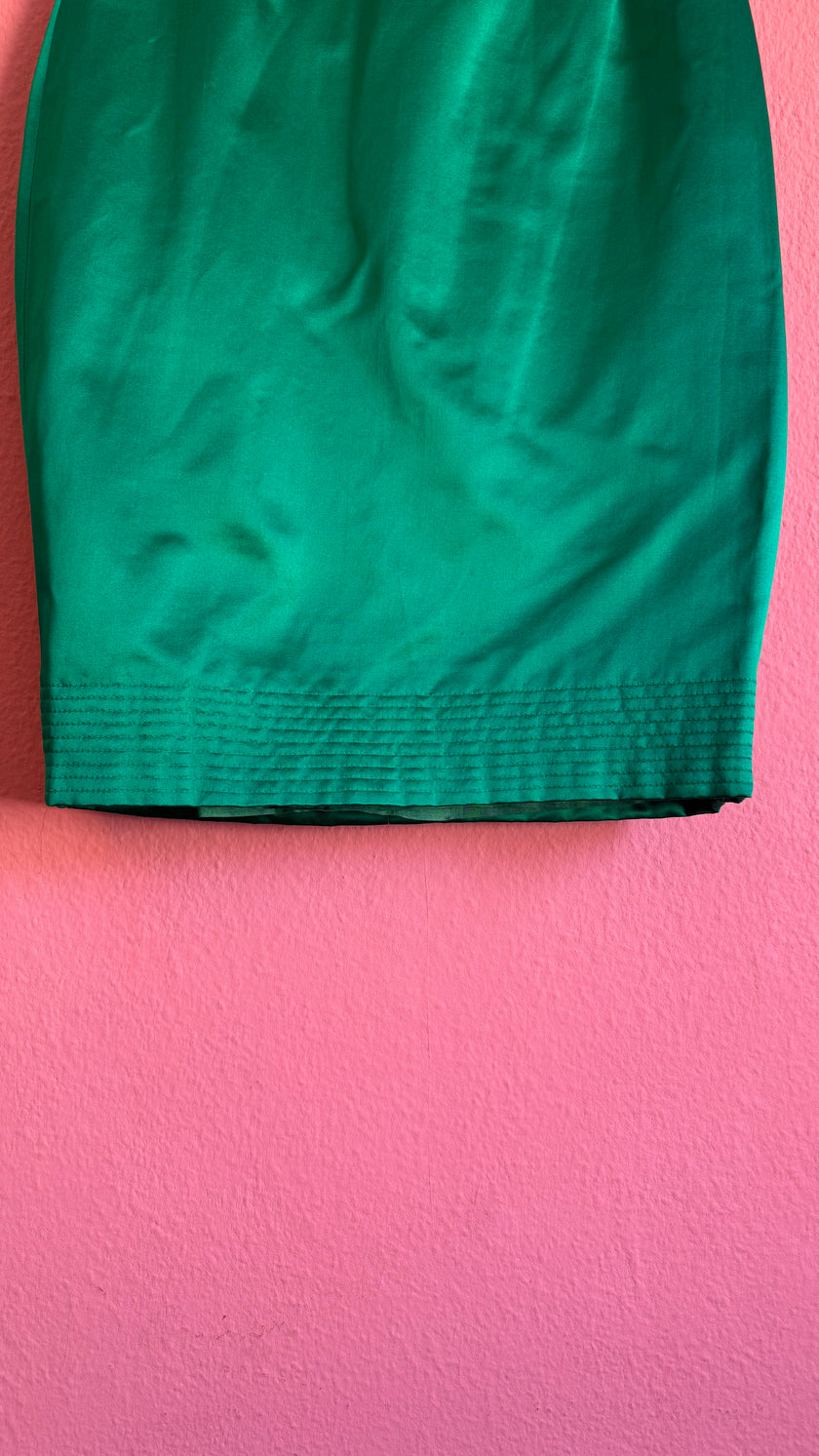 Vintage 1990s Amarotico Emerald Green Silk Pencil Skirt