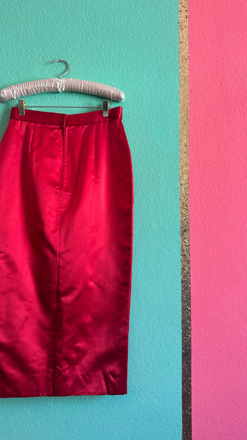 Vintage 1980s Trixi Becker Red Silk Pencil Skirt