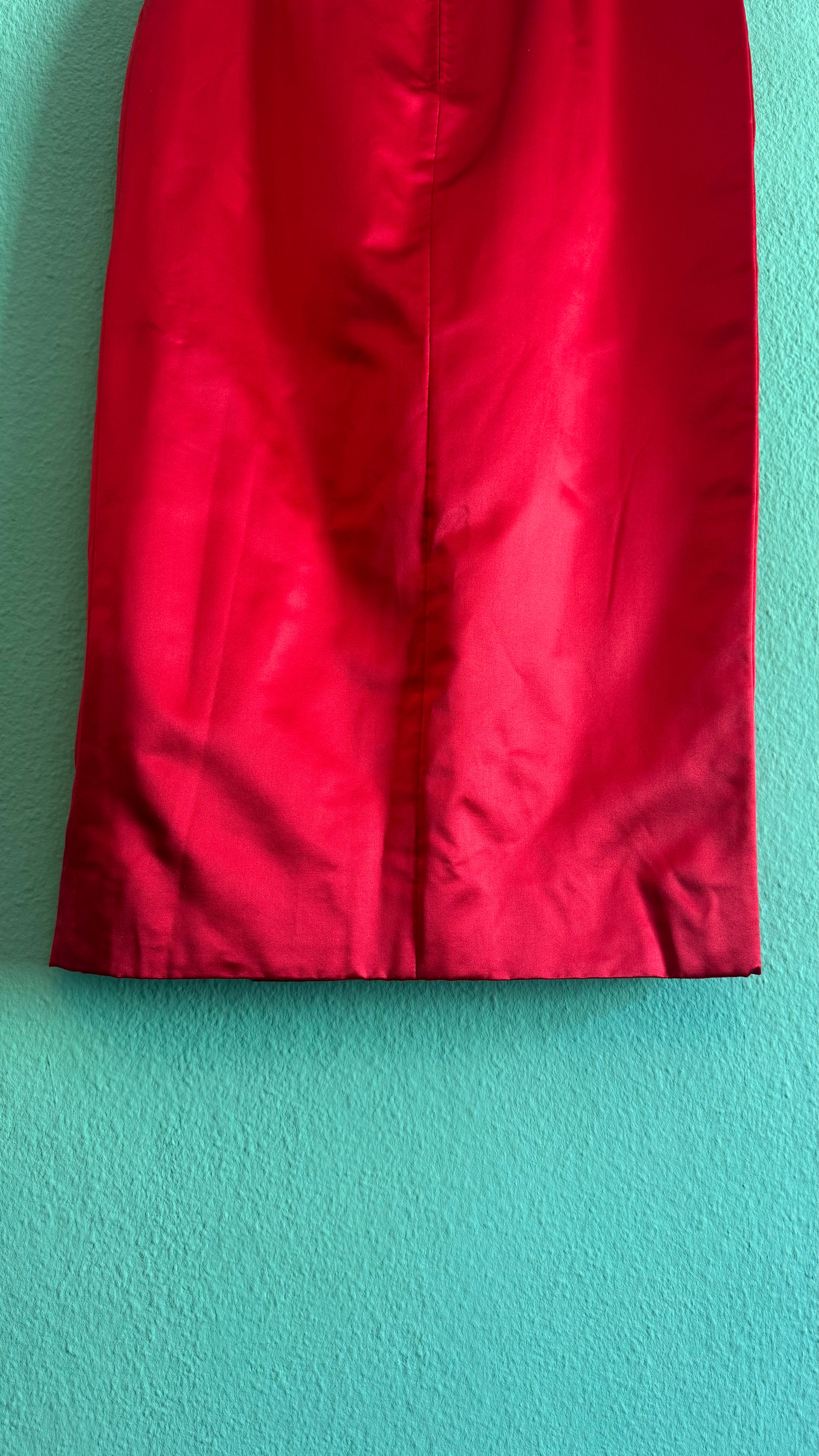 Vintage 1980s Trixi Becker Red Silk Pencil Skirt