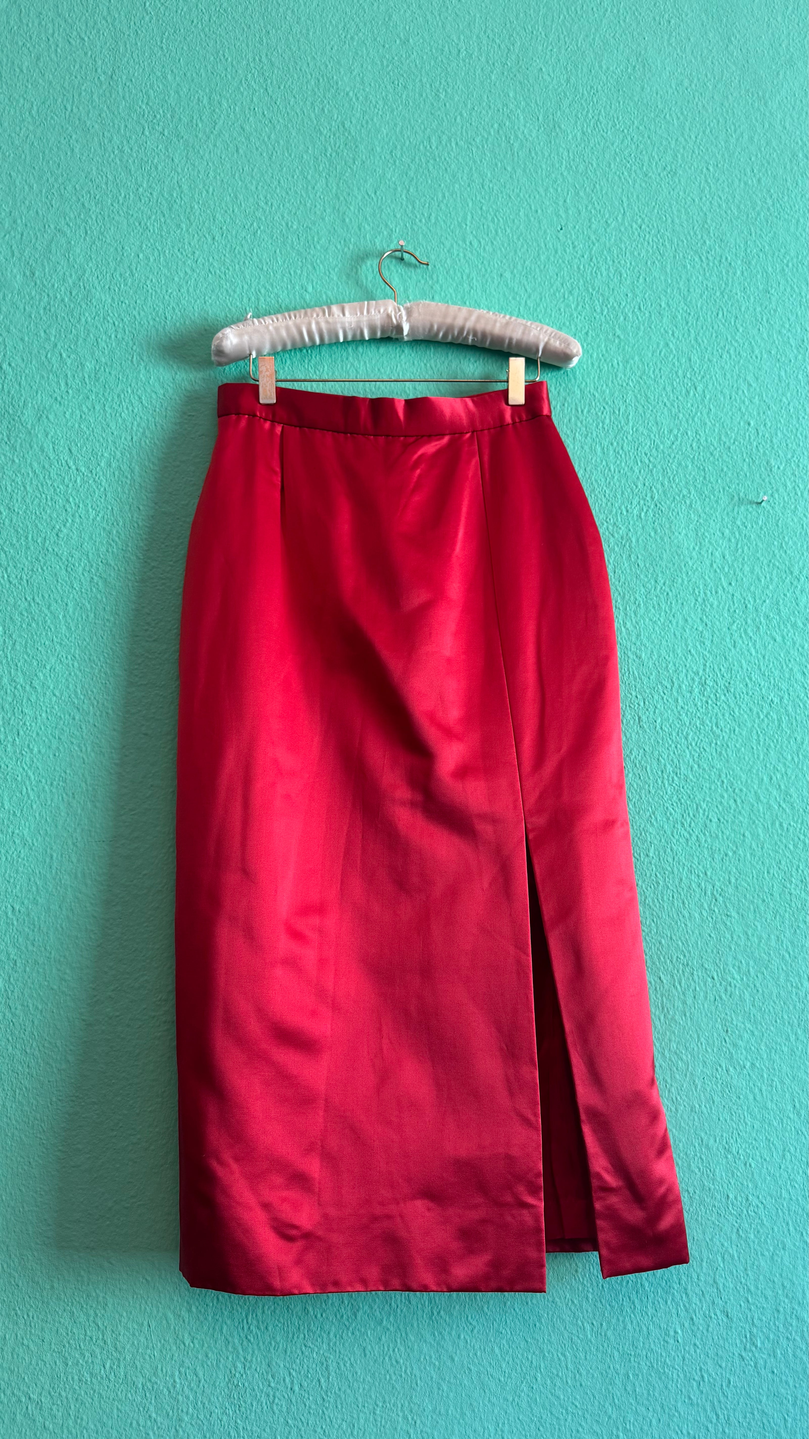 Vintage 1980s Trixi Becker Red Silk Pencil Skirt