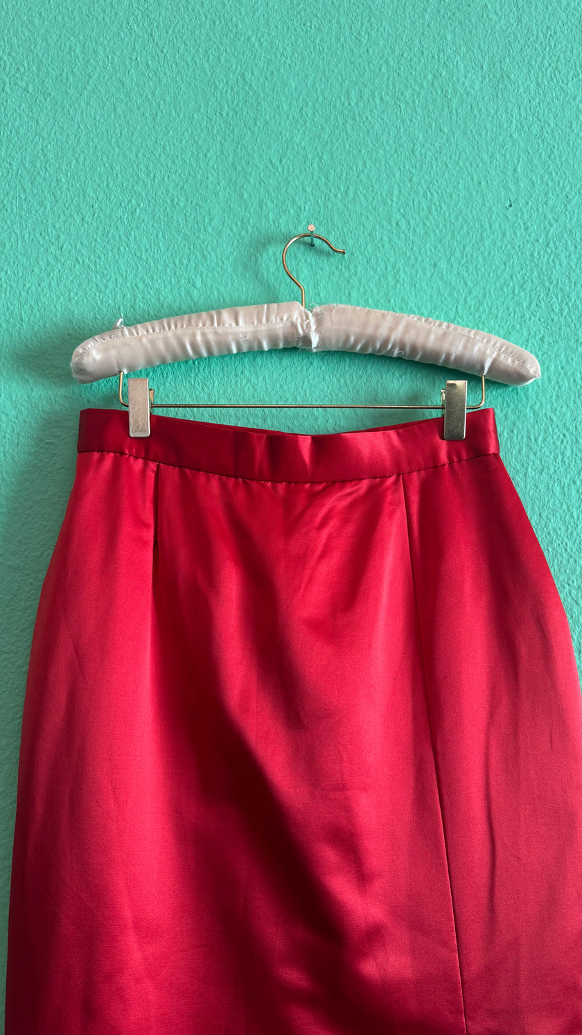 Vintage 1980s Trixi Becker Red Silk Pencil Skirt