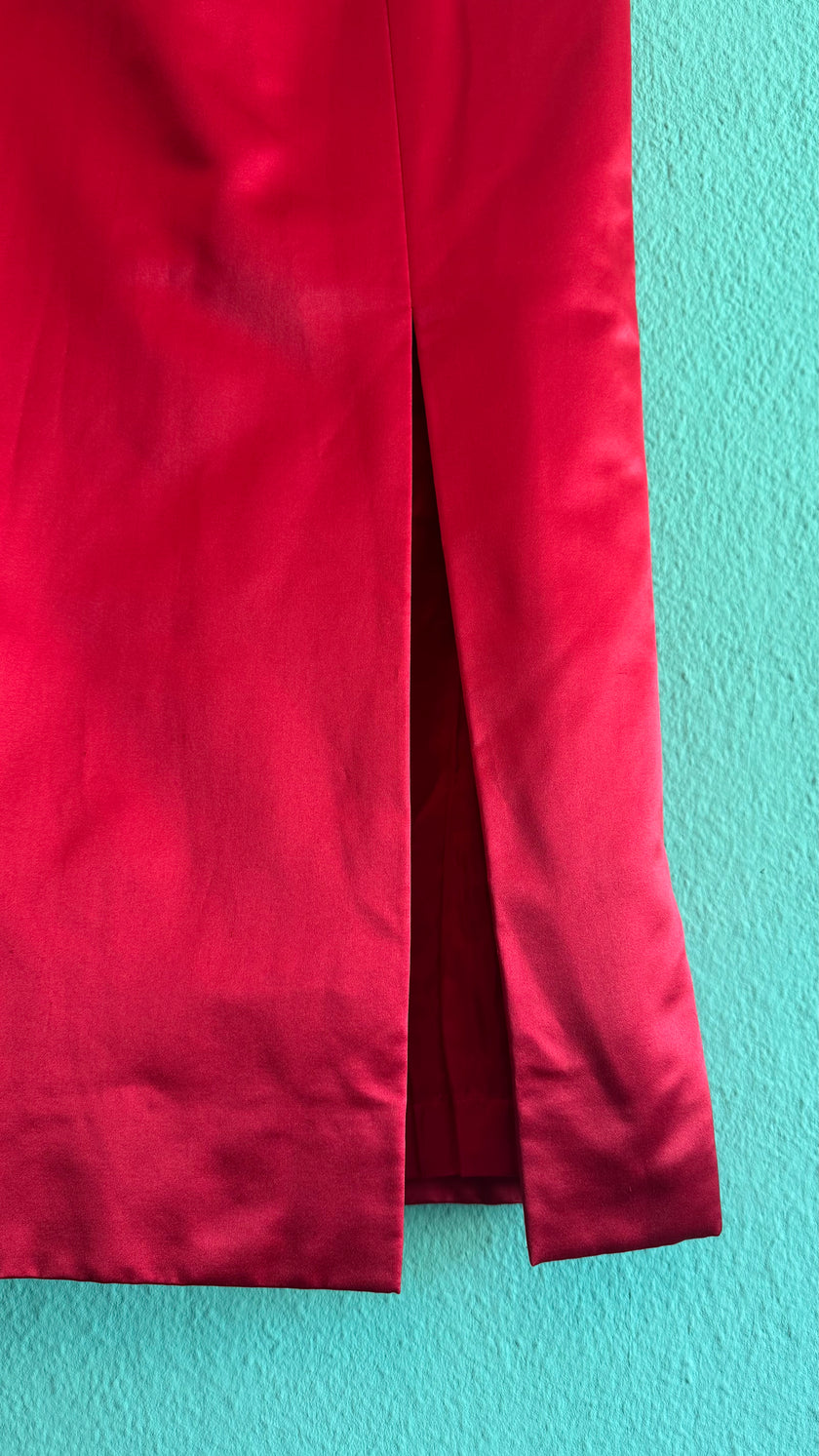 Vintage 1980s Trixi Becker Red Silk Pencil Skirt