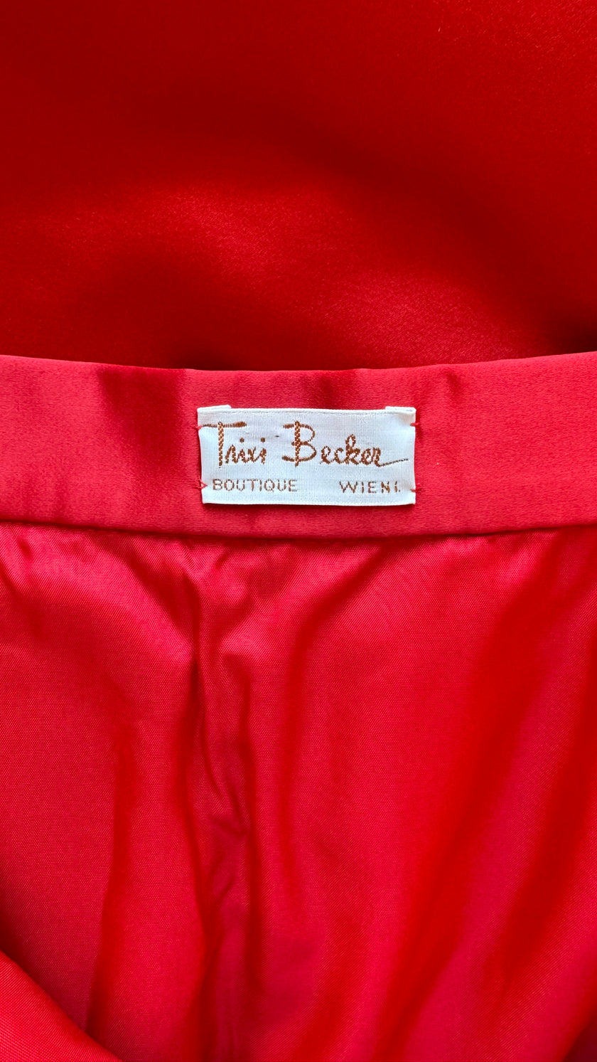 Vintage 1980s Trixi Becker Red Silk Pencil Skirt