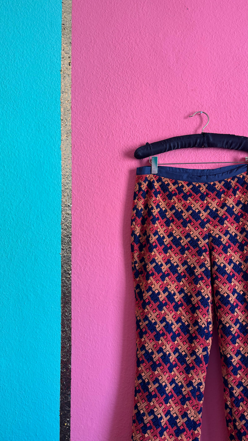 Vintage 1990s Wool Jacquard Trousers With Geometric Pattern