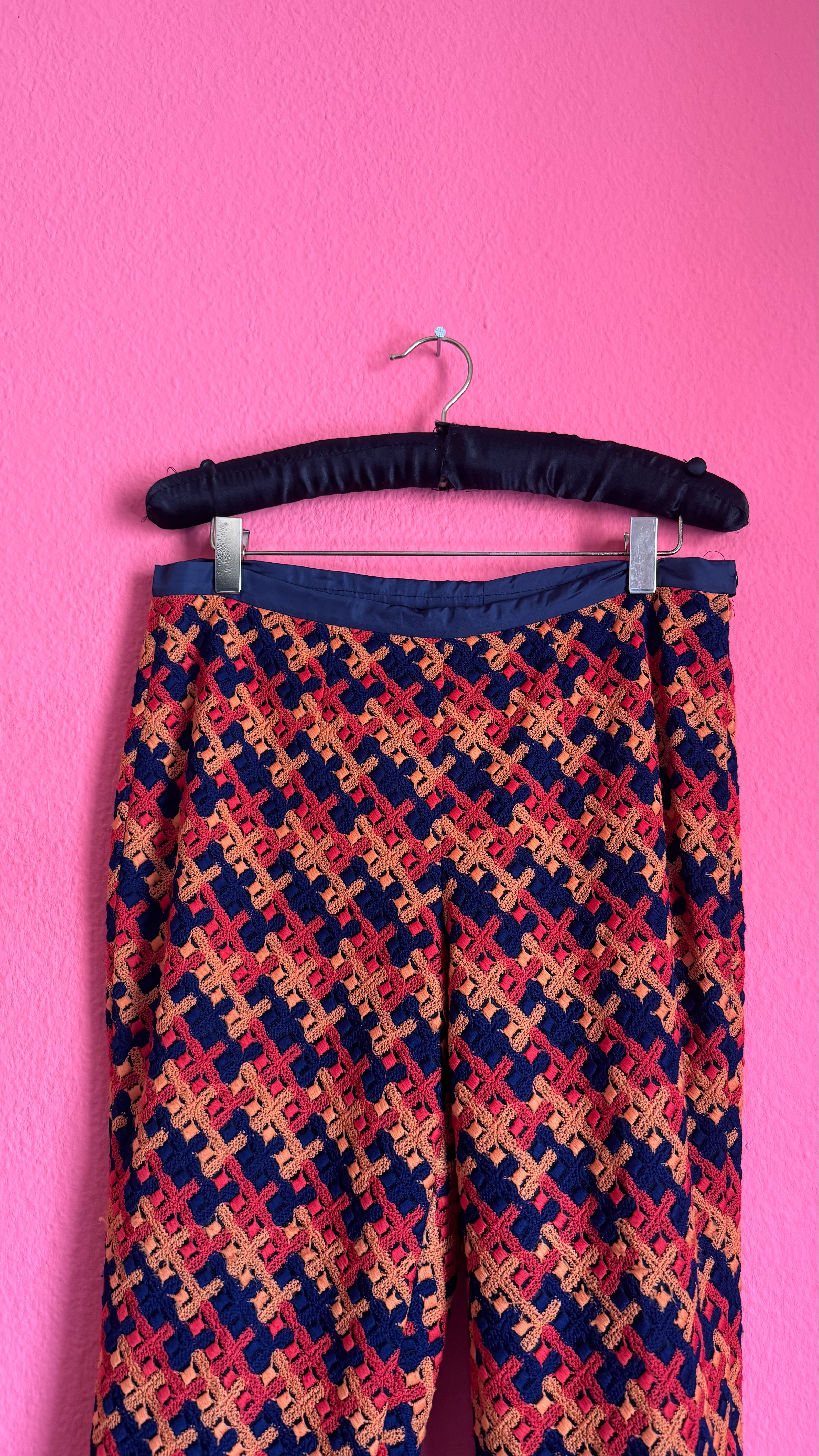 Vintage 1990s Wool Jacquard Trousers With Geometric Pattern