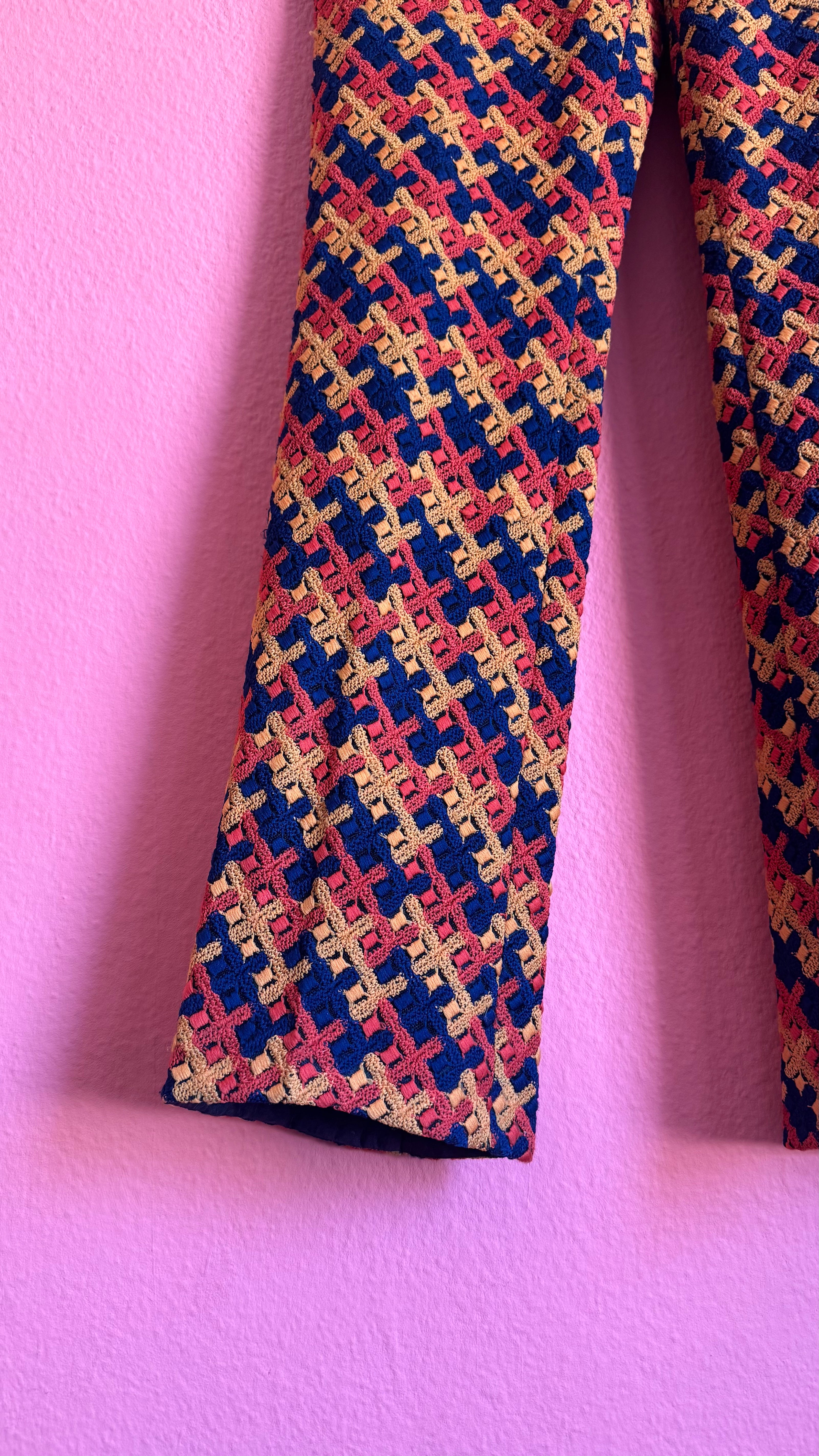 Vintage 1990s Wool Jacquard Trousers With Geometric Pattern