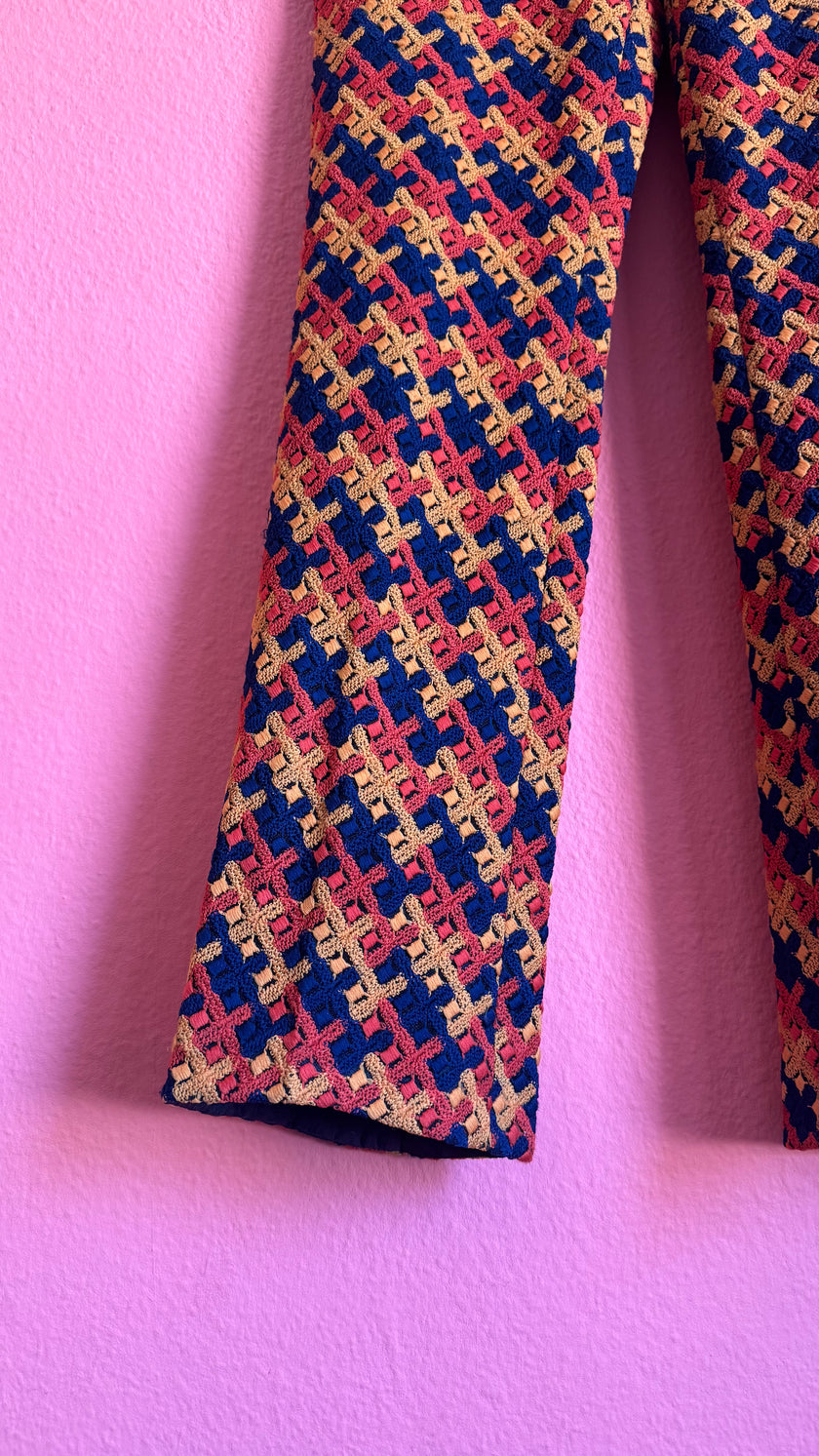 Vintage 1990s Wool Jacquard Trousers With Geometric Pattern