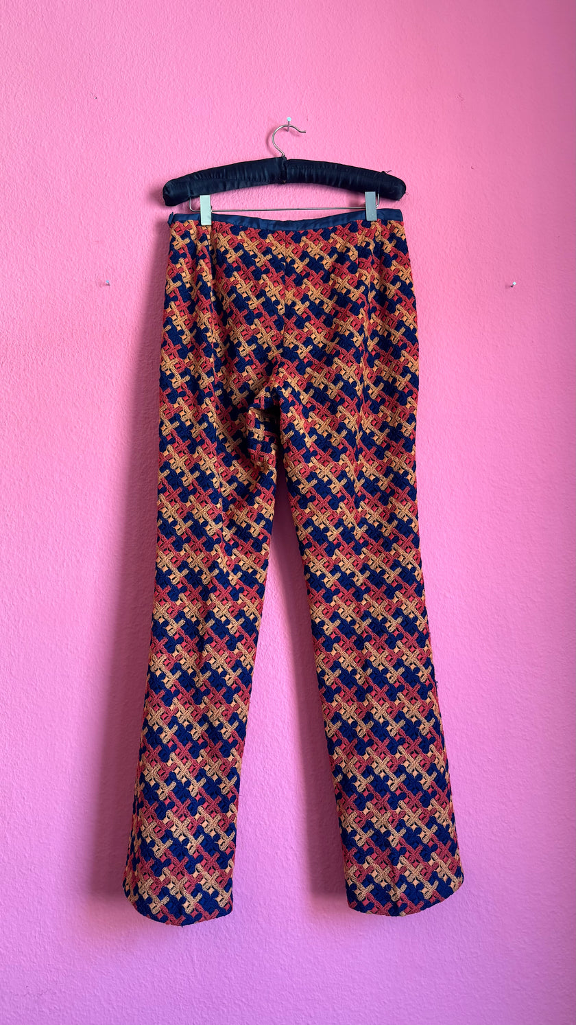 Vintage 1990s Wool Jacquard Trousers With Geometric Pattern