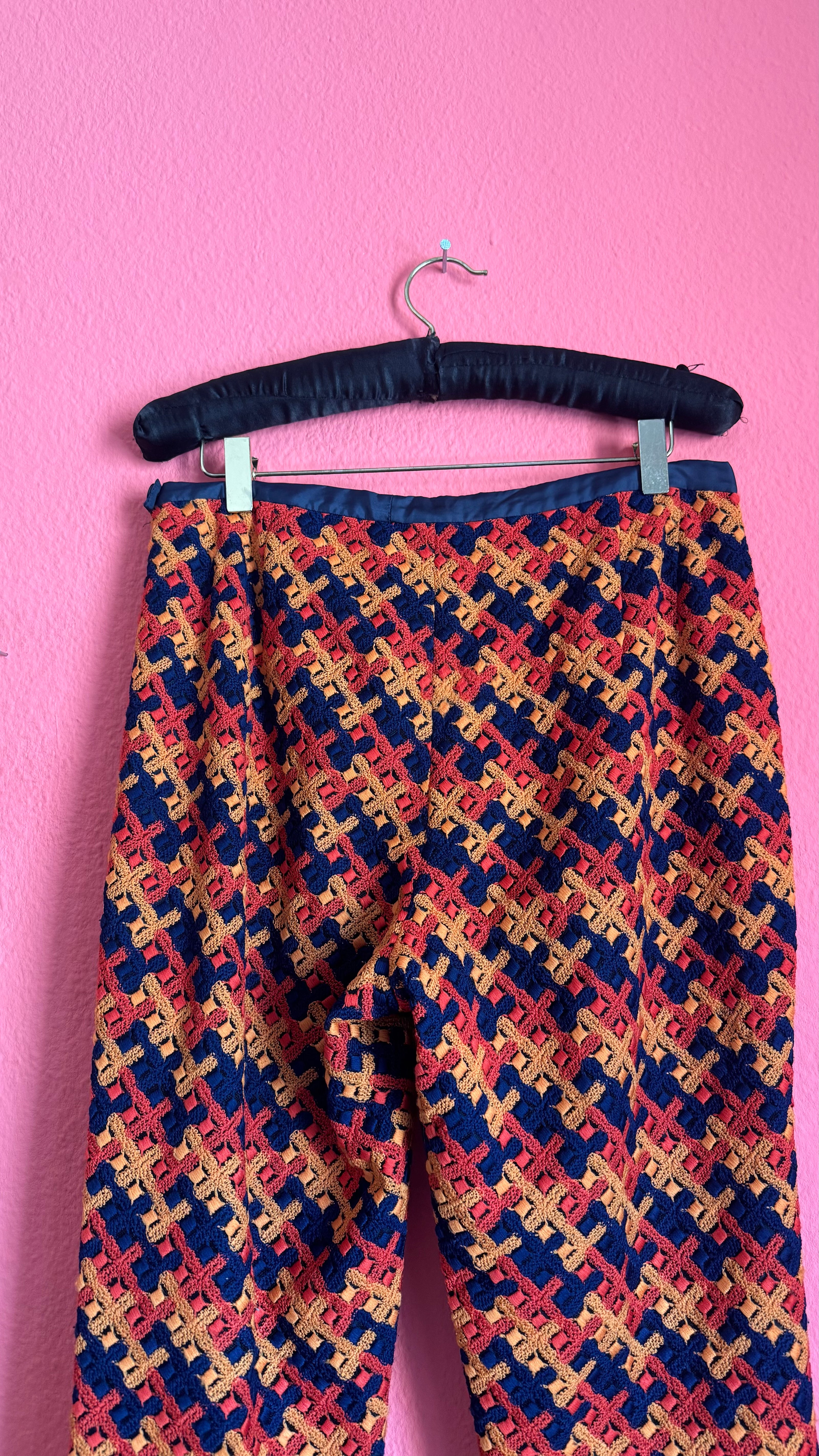 Vintage 1990s Wool Jacquard Trousers With Geometric Pattern