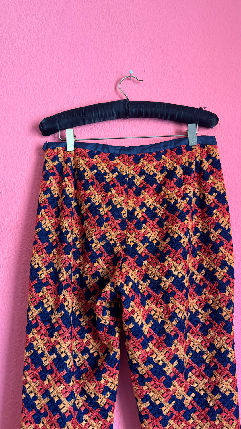 Vintage 1990s Wool Jacquard Trousers With Geometric Pattern