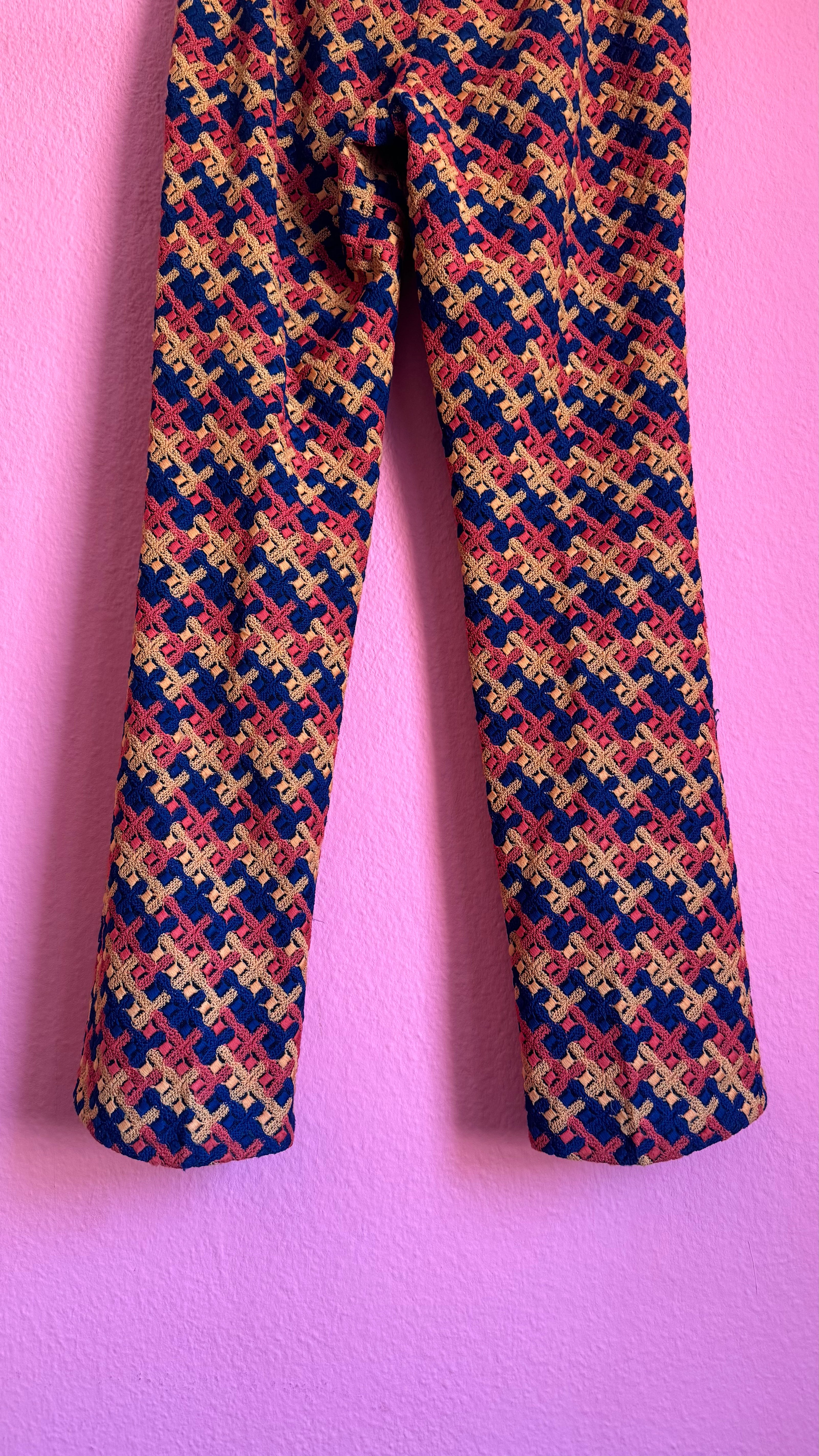 Vintage 1990s Wool Jacquard Trousers With Geometric Pattern