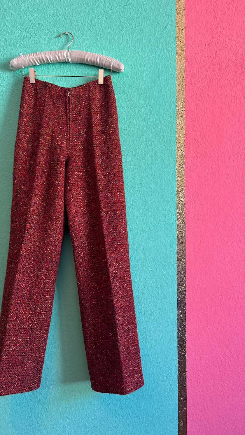 Vintage Estimated 1990s Red Bouclé Wool Trousers