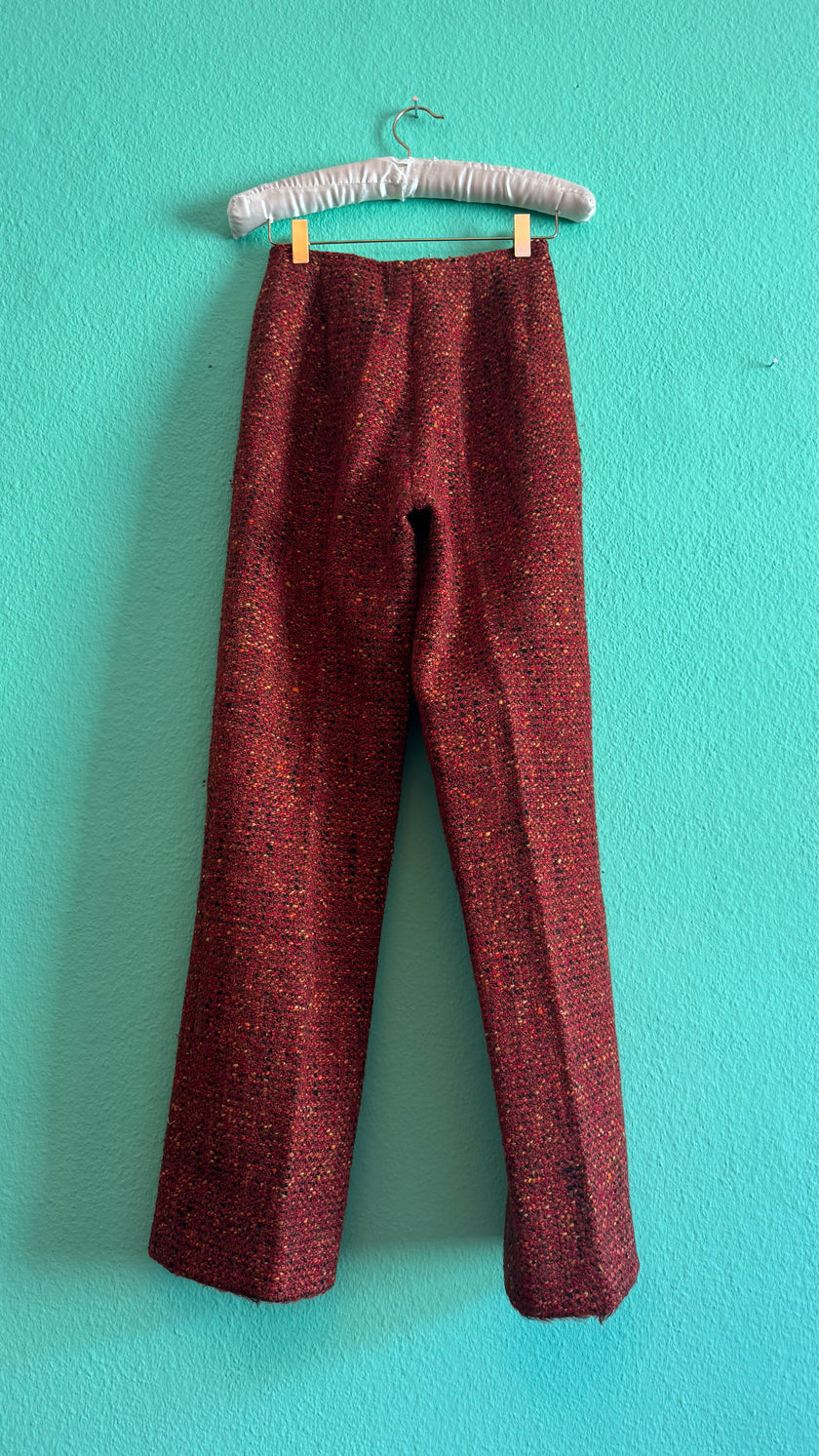 Vintage Estimated 1990s Red Bouclé Wool Trousers