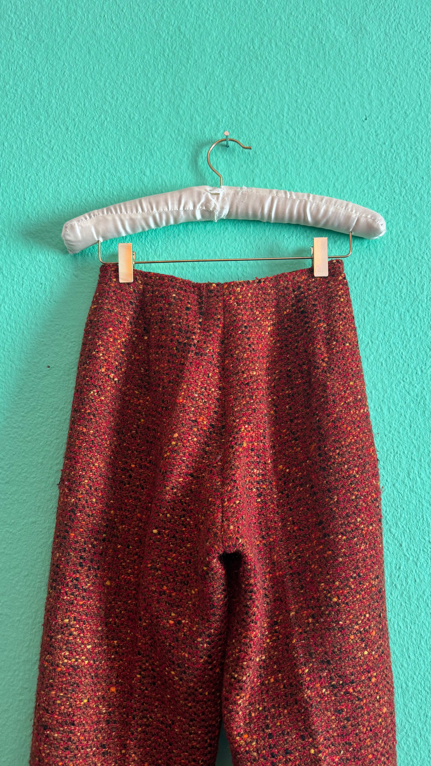 Vintage Estimated 1990s Red Bouclé Wool Trousers
