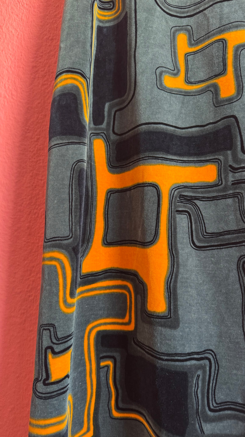 Vintage 1970s Grey Velvet Geometric Maxi Skirt