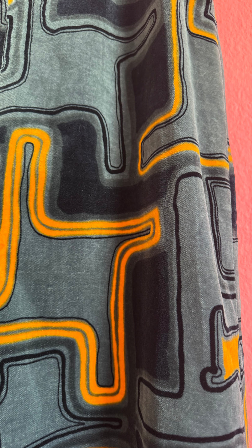 Vintage 1970s Grey Velvet Geometric Maxi Skirt