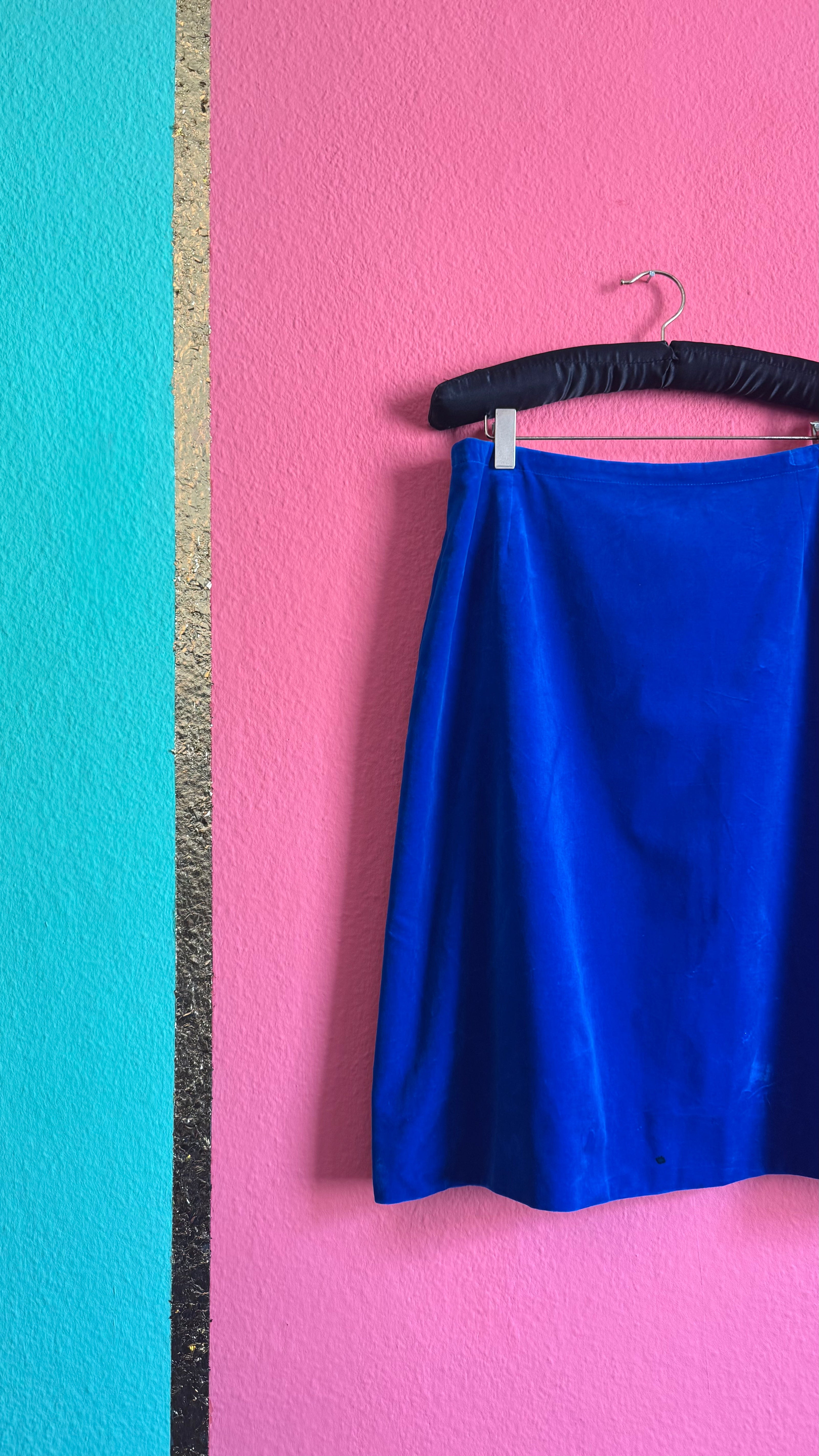 Vintage 1980s Cobalt Blue Velvet A-Line Skirt